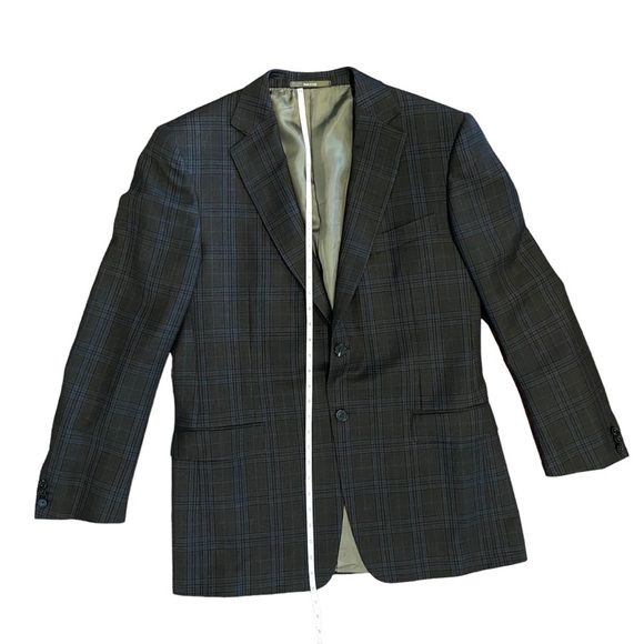 Ermenegildo‎ Zegna Men's Wool Jacket Blazer Grey Plaid Italy 2 Button 52R Flaws - Picture 6 of 16